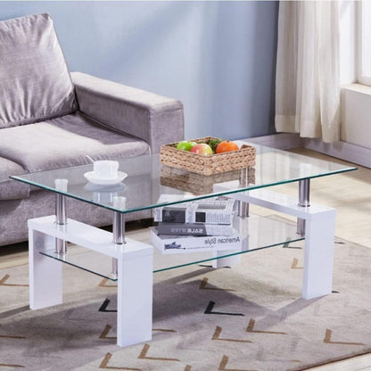 Couchtisch Glas Weiß Hochglanz Rechteckig 100x60x45cm