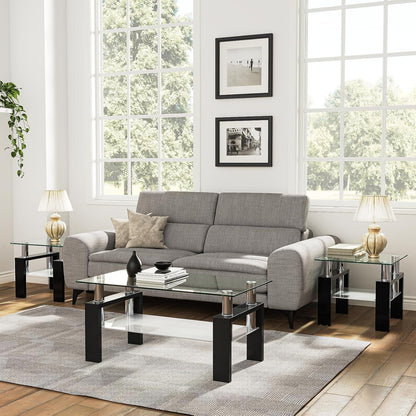 Moderne Glas Couchtisch Schwarz Hochglanz 100x60x45cm