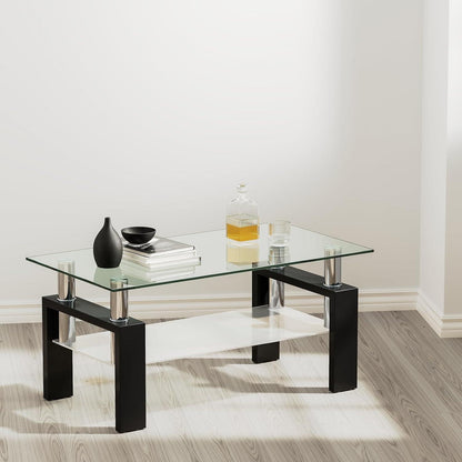 100x60x45cm Couchtisch Glas Schwarz Hochglanz Modernes Design