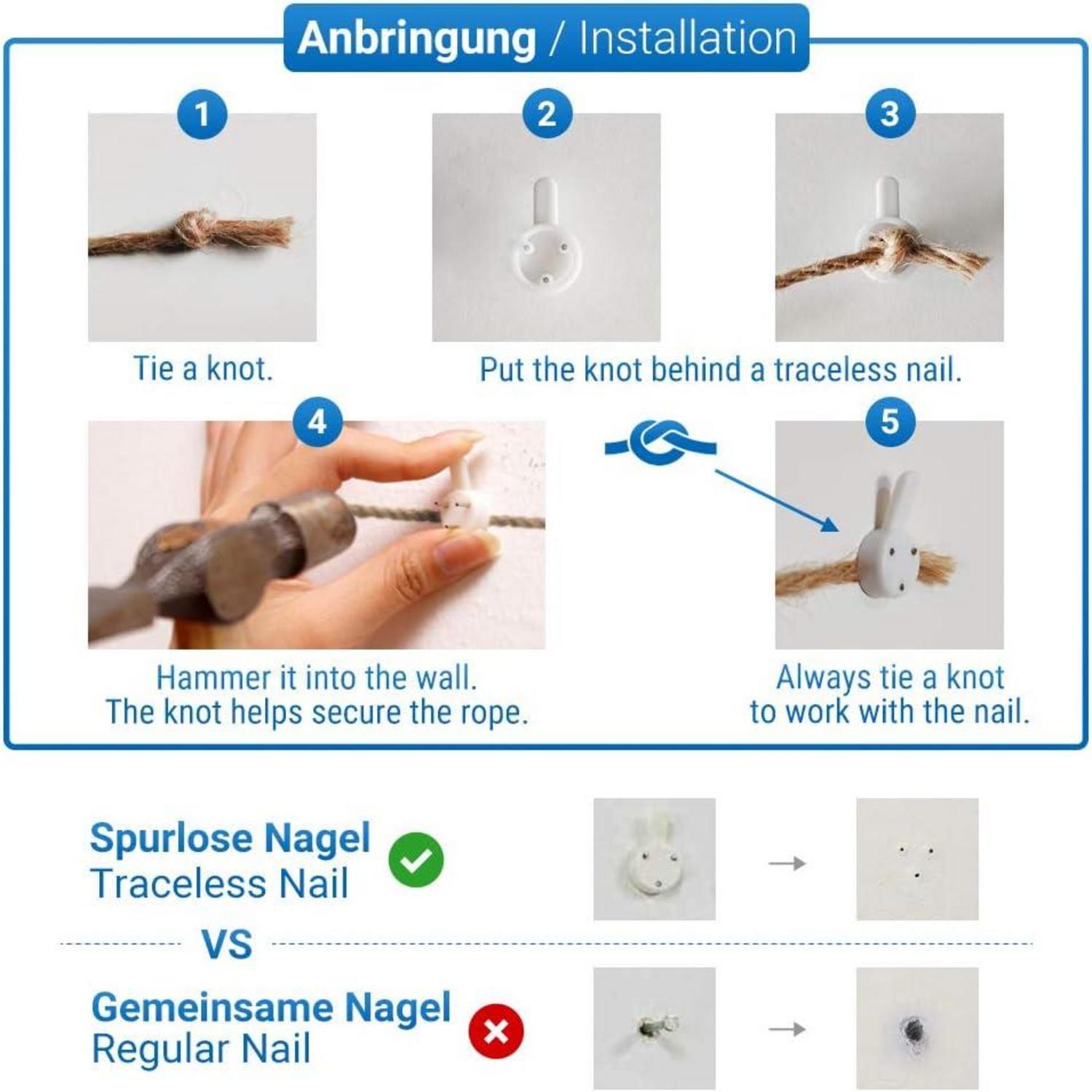 Fotoseil Jute 3m DIY Bilderrahmen Wanddekoration 30 Klammern 10 Nägel