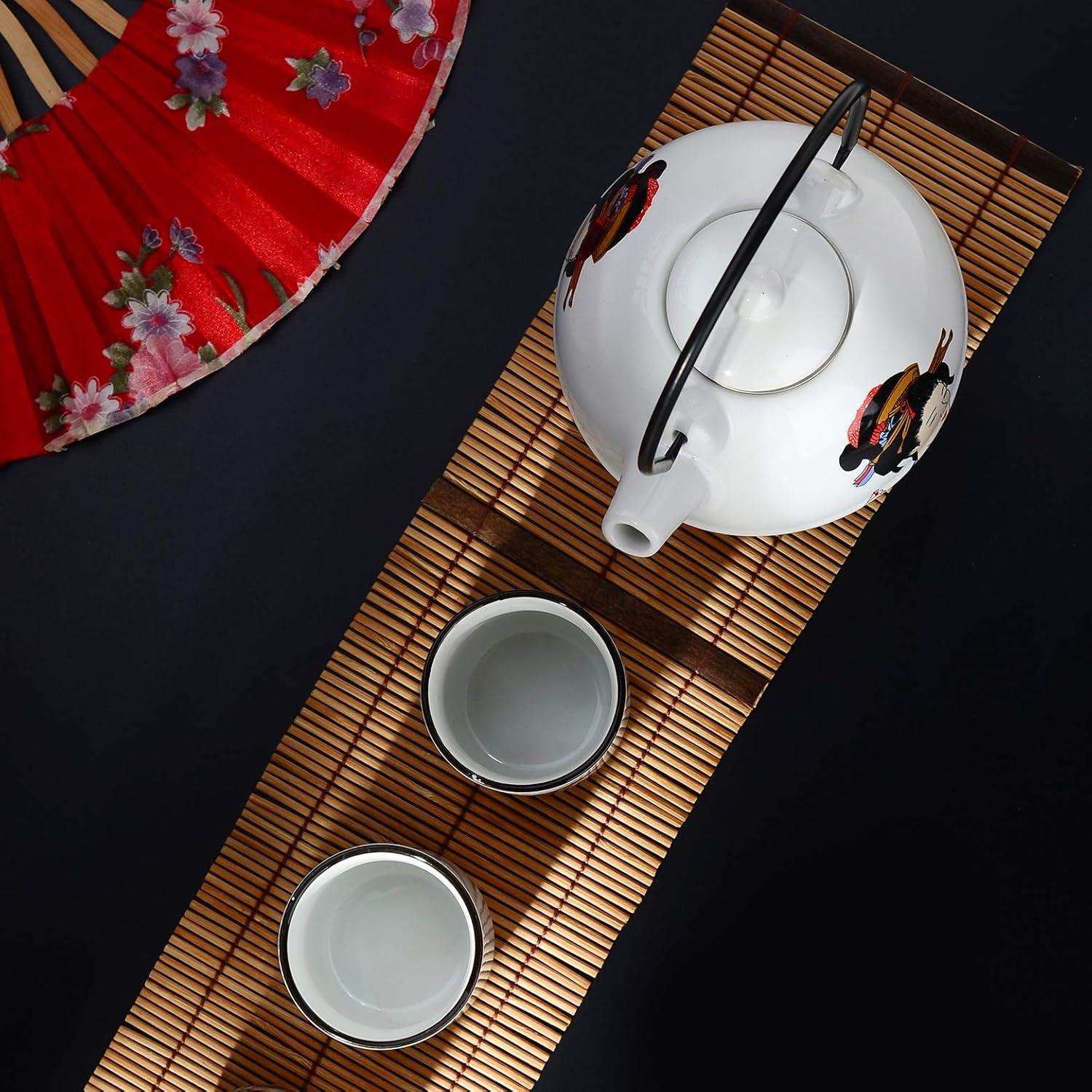 Japanisches Porzellan Teeset mit Teekanne, 2 Teetassen, Edelstahl