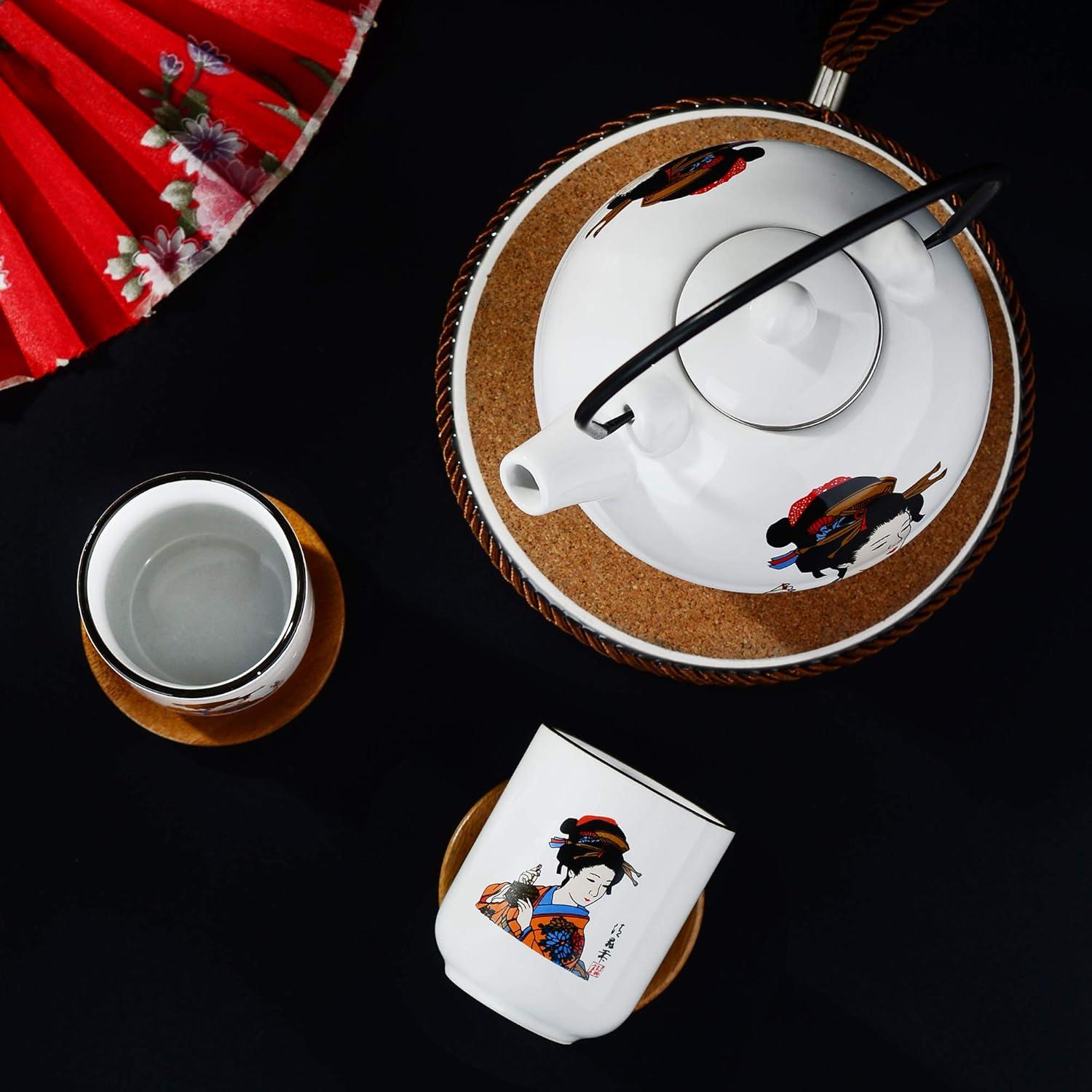 Japanisches Porzellan Teeset, Teekanne 700ml, 2 Teetassen 150ml