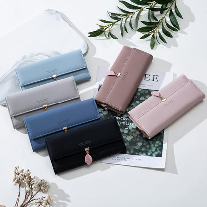 Damen Geldbörse Groß mit Blattdekor, viele Fächer, Damen Geldbeutel Elegant, Damen Groß Geldbörse Dunkelrosa