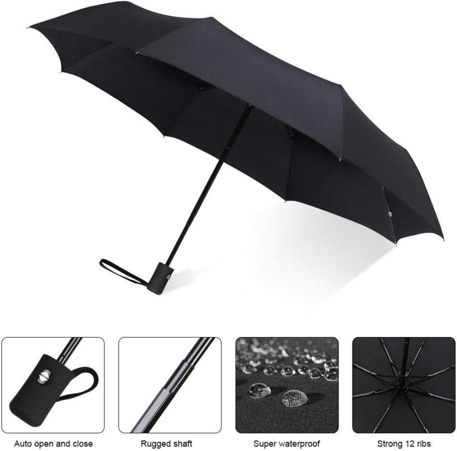 Regenschirm Automatik Taschenschirm Teflon 8 Rippen Schwarz