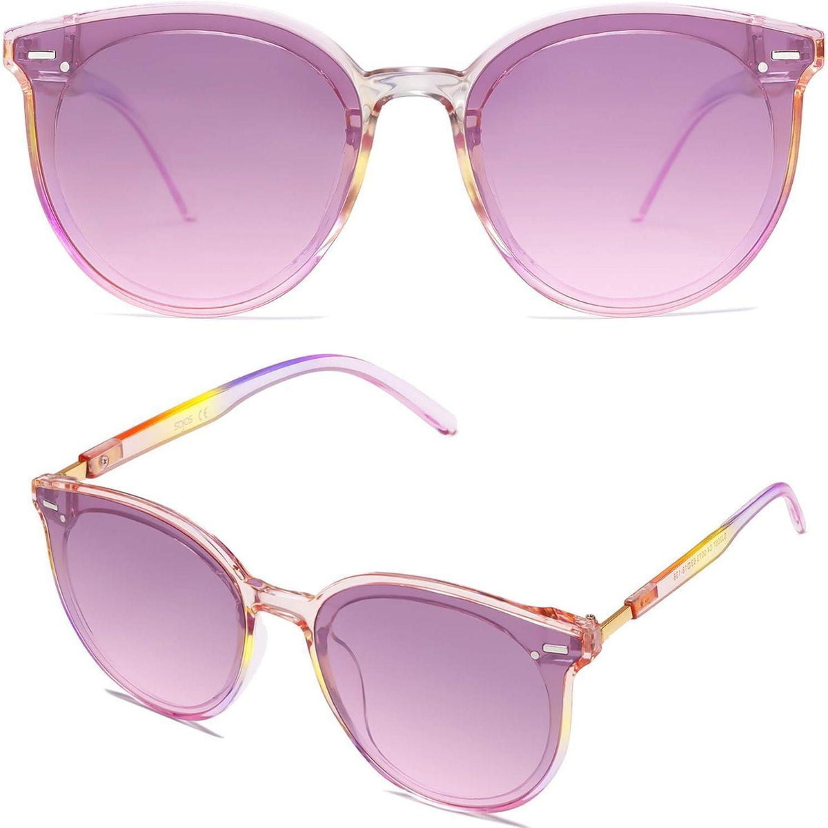Retro Runde Sonnenbrille Damen Herren UV400 Schutz Regenbogen Rahmen