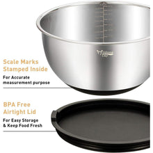 Edelstahl Rührschüsseln Set mit Deckeln, Reiben, Messmarken