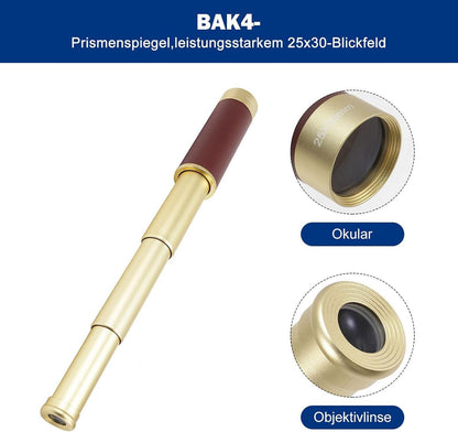 Taschenteleskop Monokular Teleskop Wanderungen Klettern Sport Messing 25x30