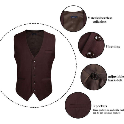 Herren Formale Hochzeit Party Weste 100% Baumwolle Braun XS