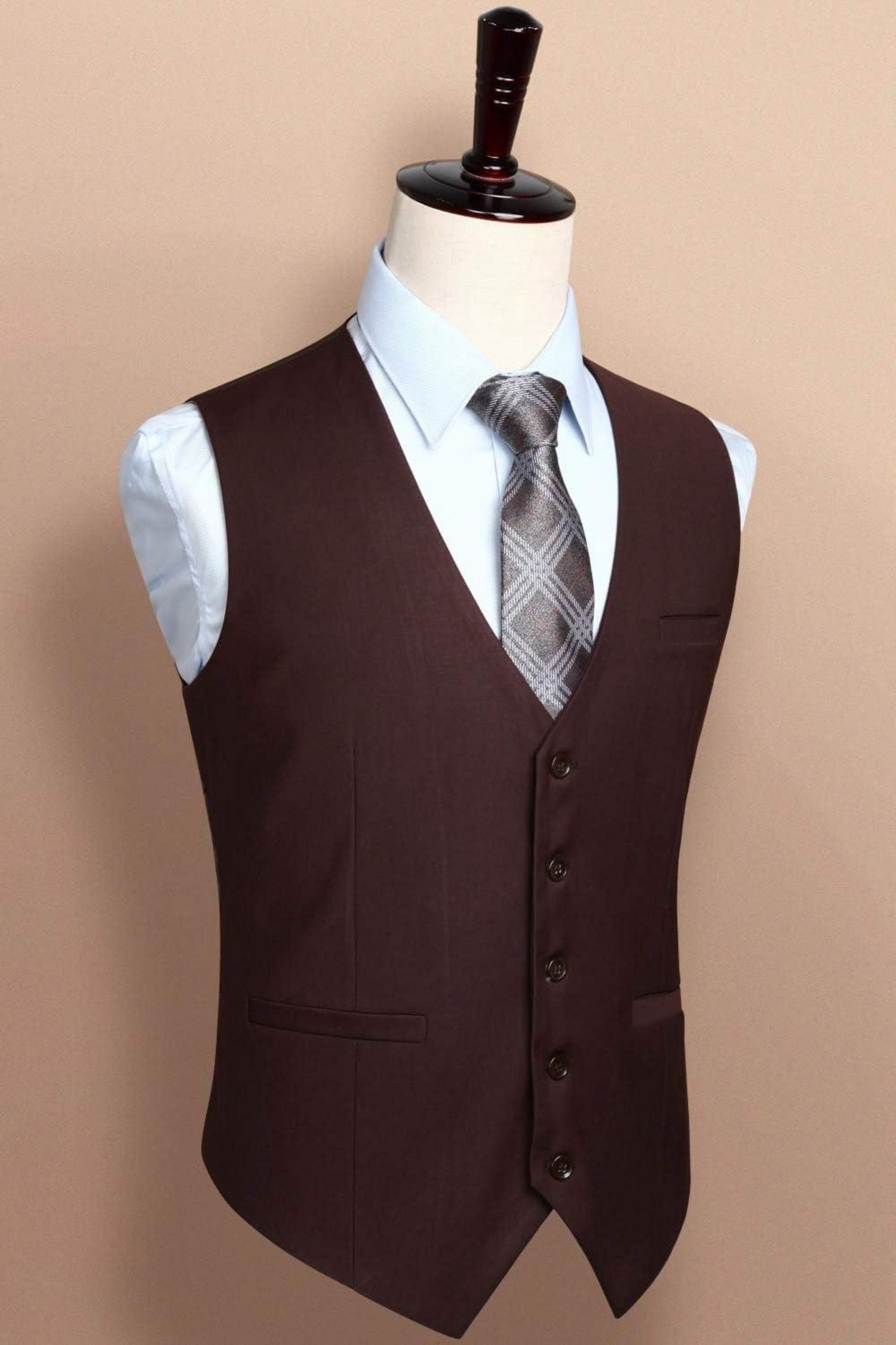 HISDERN Herren Formale Hochzeit Party Baumwolle Einfarbig Weste Braun XS