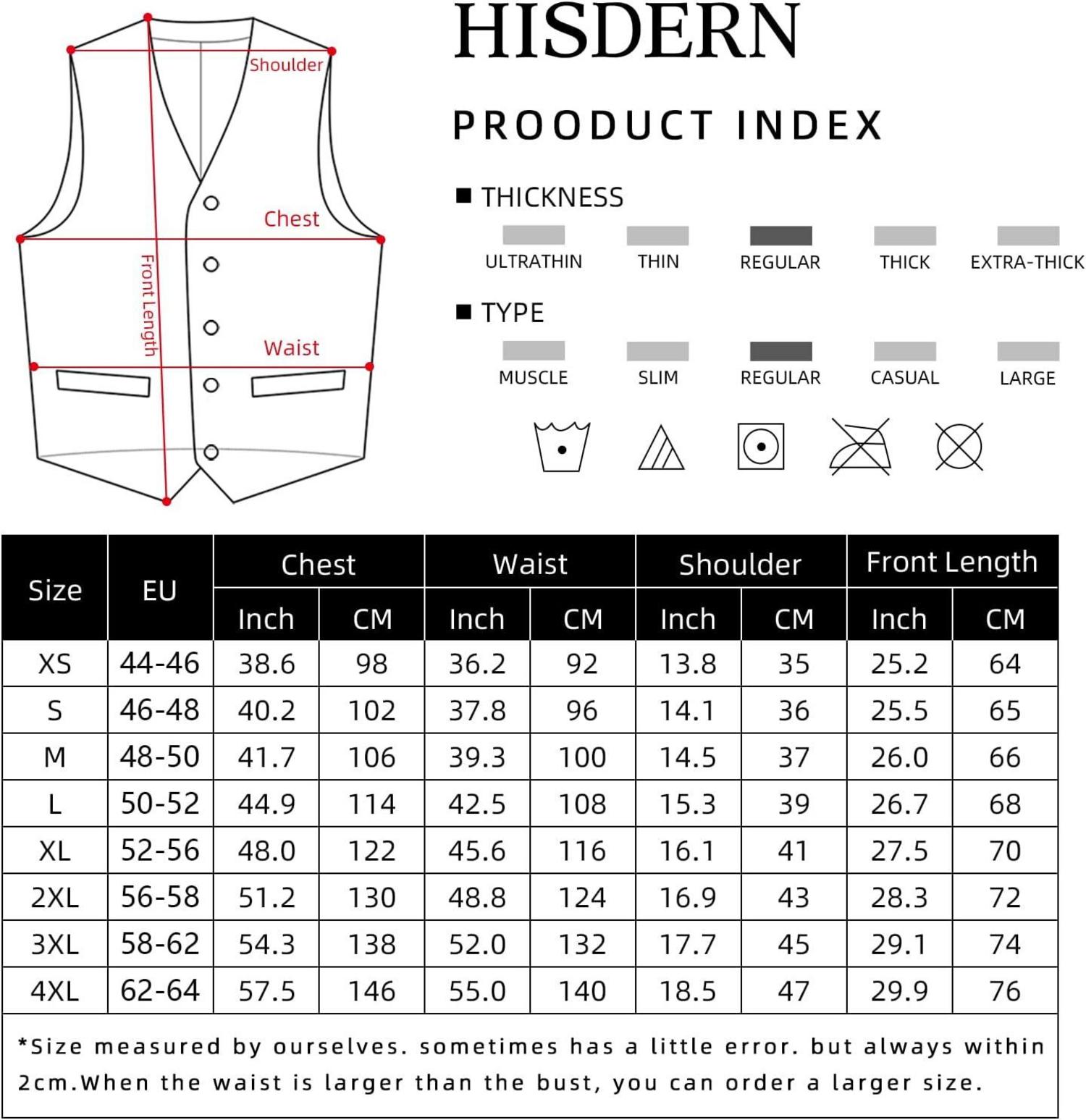 HISDERN Herren Baumwolle Formale Hochzeit Party Weste Braun XS