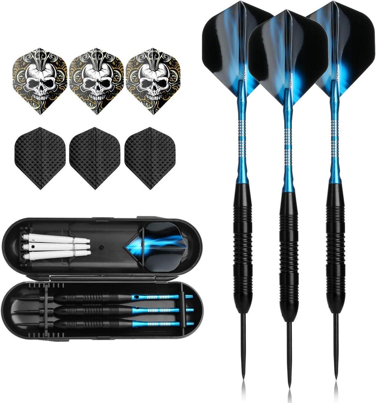 Steel Darts Pfeile Set 23g Metallspitze Schwarz Rutschfeste Eisenfass