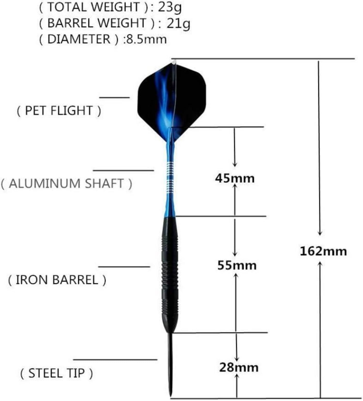 Steel Darts Pfeile Set 23 Gramm Profi Steeldarts Metallspitze Schwarz Rutschfeste Aluminium Schaft