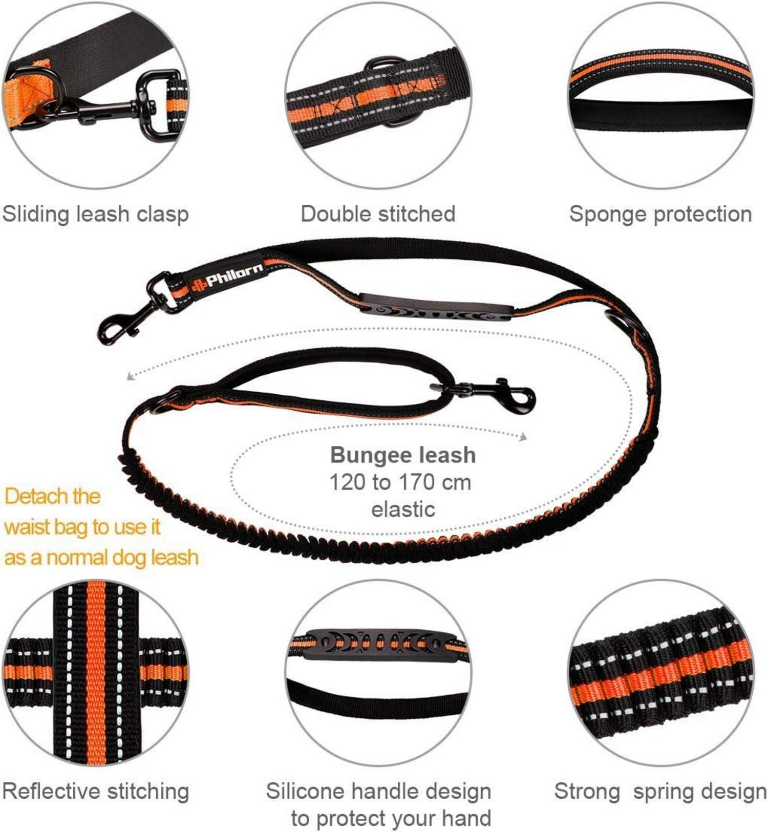 Philorn Freihand Hundeleine mit Gürteltasche | Reflektierend