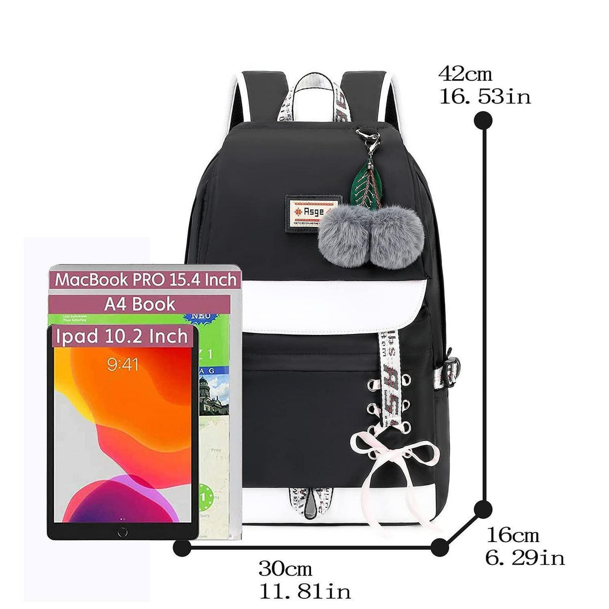Schulrucksack Mädchen Ergonomisch Schwarz Wasserdicht