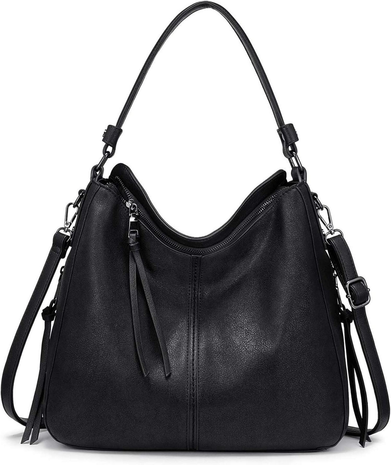 Handtasche Damen Schwarz Lederimitat Designer Umhängetasche Hobo mit