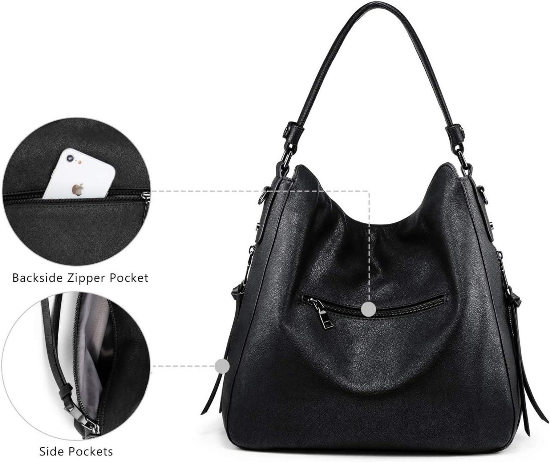 Damen Handtasche Lederimitat Umhängetasche Quasten Schwarz