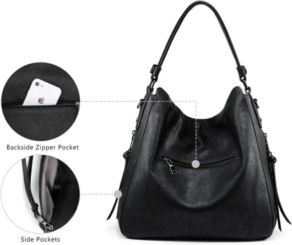 Damen Handtasche Lederimitat Umhängetasche Quasten Schwarz