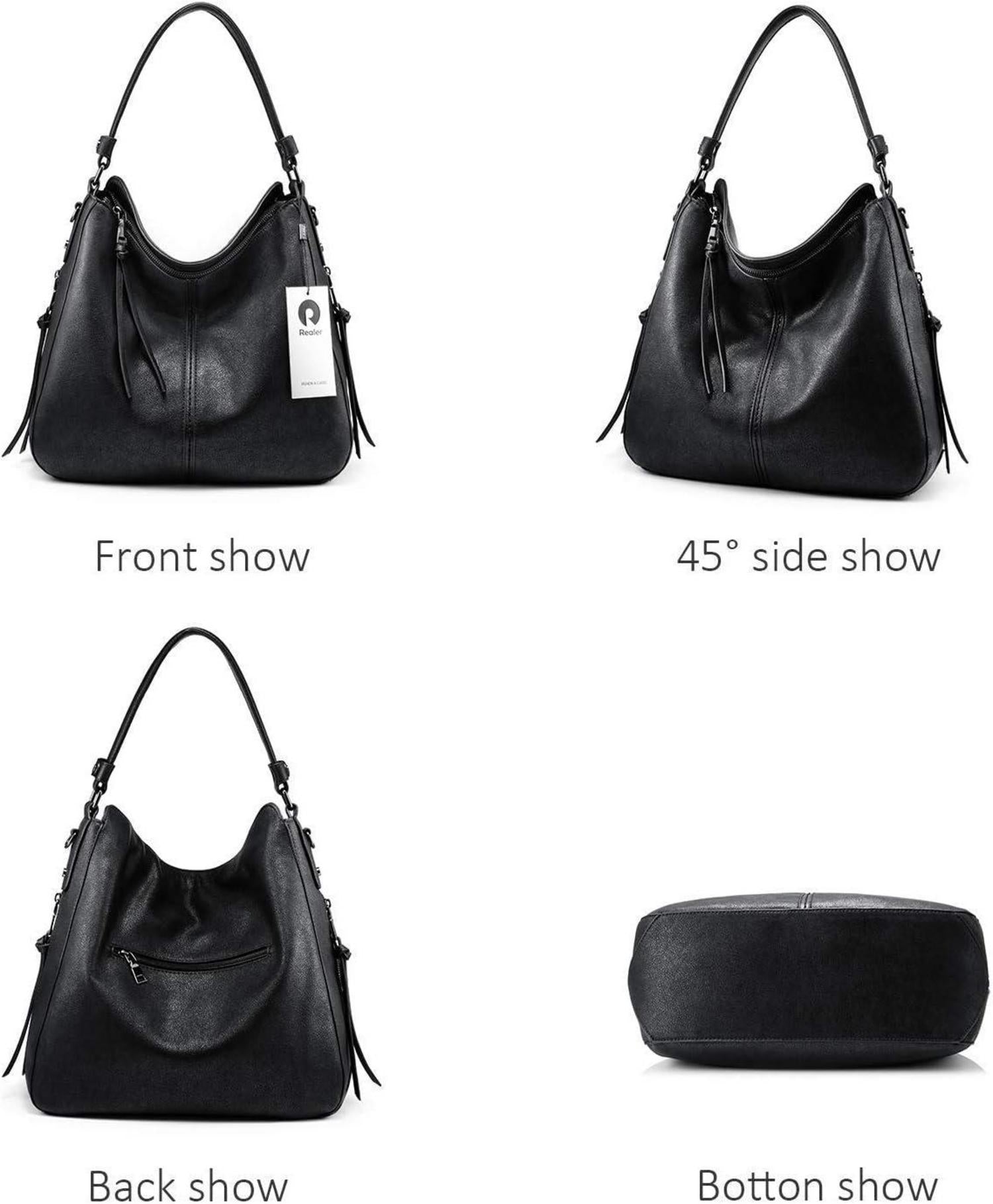 Damen Handtasche Lederimitat Umhängetasche Quasten Schwarz