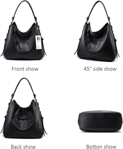 Damen Handtasche Lederimitat Umhängetasche Quasten Schwarz