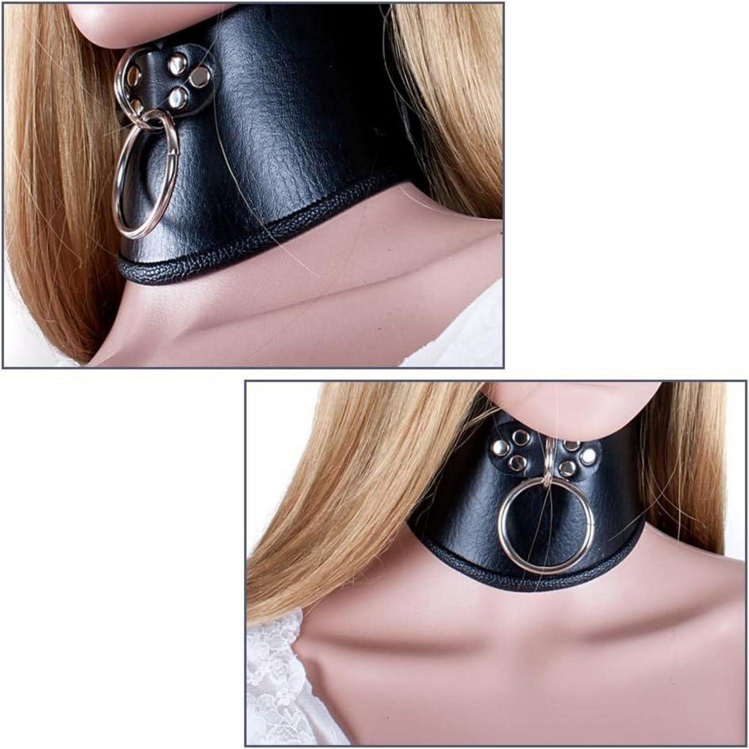 Leder Halsband O-Ring Flirt Gothic SM Choker Abschließbar Schwarz