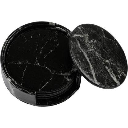 6er Set Homcomodar PU Leder Untersetzer Schwarz Marmormuster