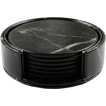 6er Set Homcomodar PU Leder Untersetzer Schwarz Marmormuster