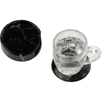 6er Set Homcomodar PU Leder Untersetzer Schwarz Marmormuster