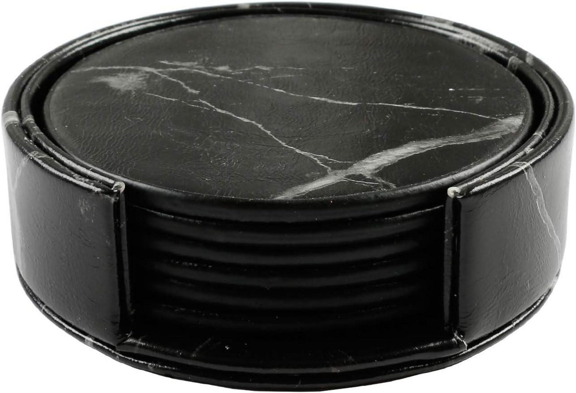 Untersetzer Schwarz PU Leder Marmormuster 6er Set Gläser Homcomodar