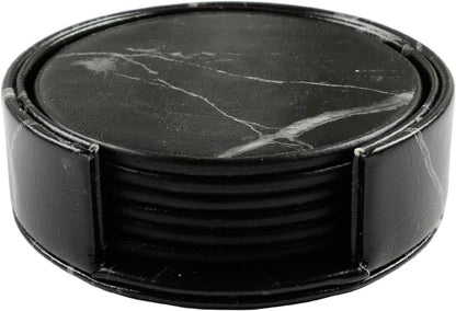 Untersetzer Schwarz PU Leder Marmormuster 6er Set Gläser Homcomodar