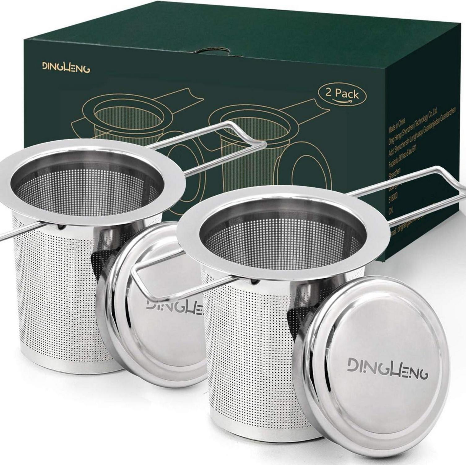 Teesieb Teefilter und Deckel 2 Stück Edelstahl Tee-Sieb für losen Tee