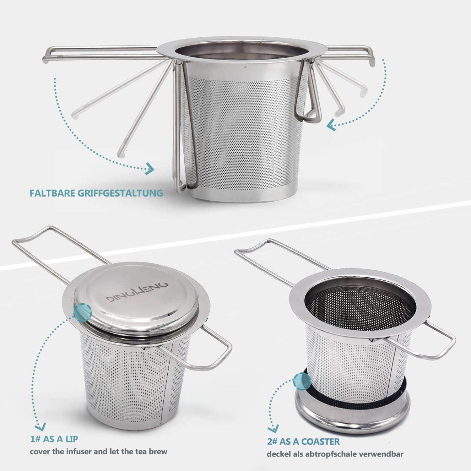Teesieb Teefilter und Deckel 2 Stück Edelstahl Tee-Sieb für losen Tee