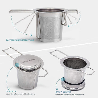 Teesieb Teefilter und Deckel 2 Stück Edelstahl Tee-Sieb für losen Tee