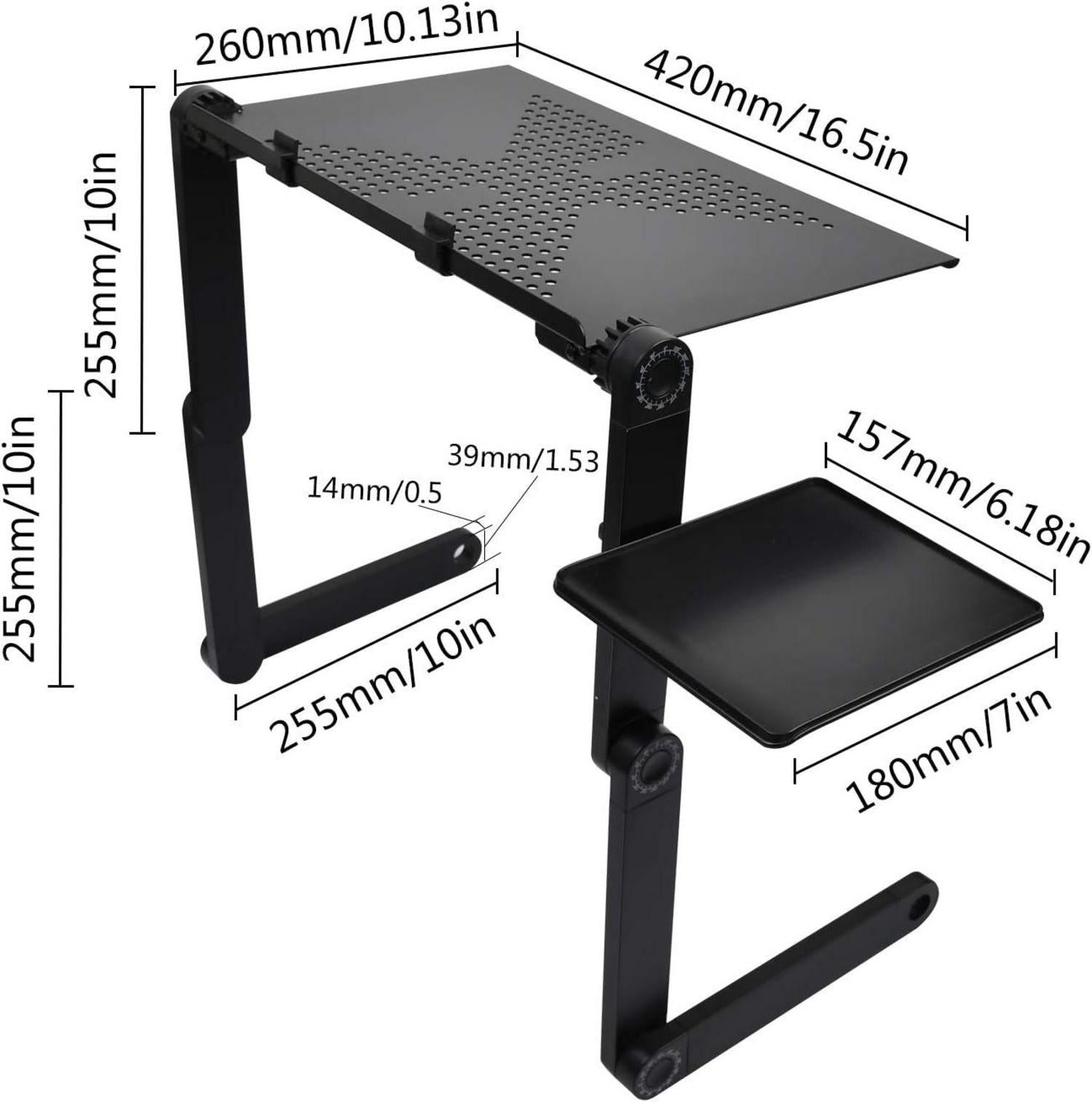 Höhenverstellbarer Laptopständer mit Mausablage, Schwarz