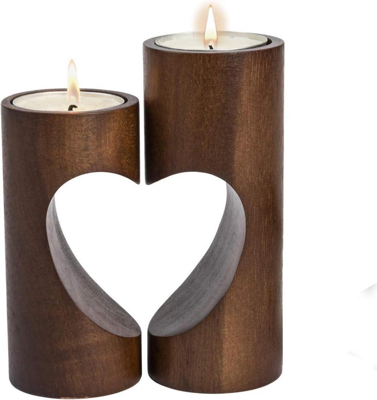 Kerzenhalter Holz Teelichthalter Set Herz Romantische Tischdeko