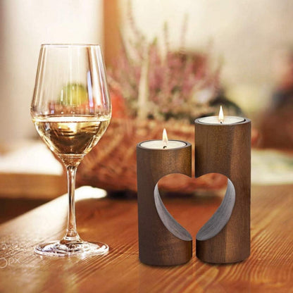 ChasBete Holz Teelichthalter Set Herz Romantisch Tischdeko Braun