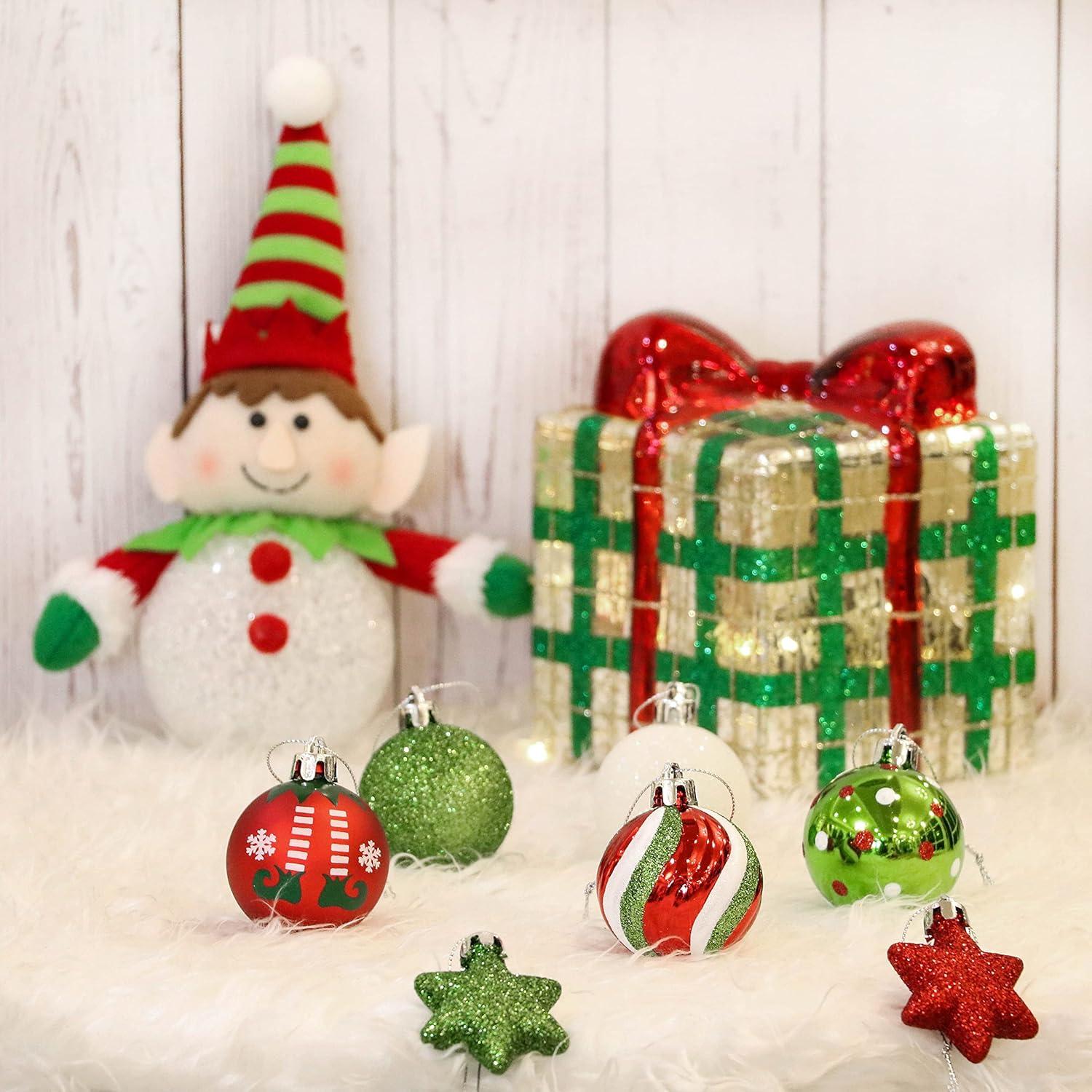 35tlg. Weihnachtskugeln Set 5cm Plastik Christbaumkugeln Deko Rot Grün