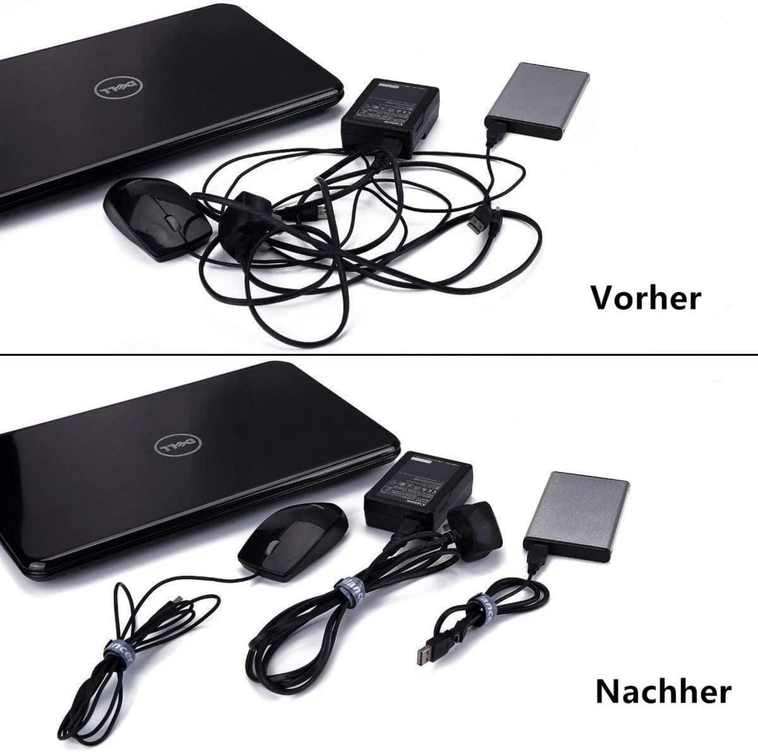 Klett Kabelbinder 20CM 50 Stück Wiederverwendbar Organisieren Schwarz