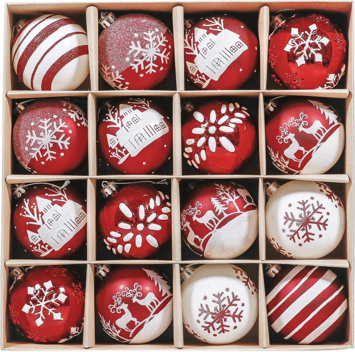 16er Set Christbaumkugeln Weihnachtsdeko Traditionelles Thema Rot