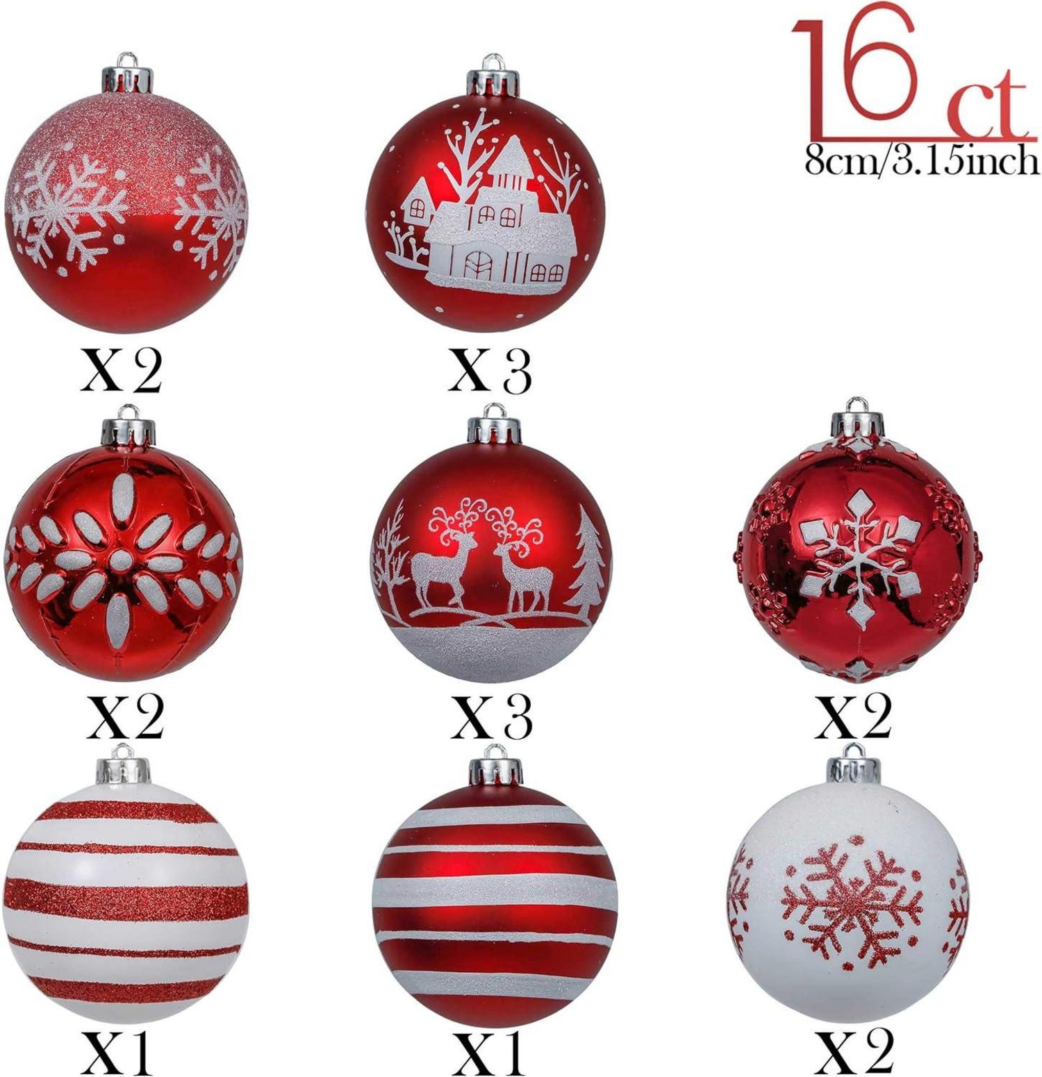 Weihnachtskugeln 16 Stücke Kunststoff Christbaumkugeln 8CM Rot