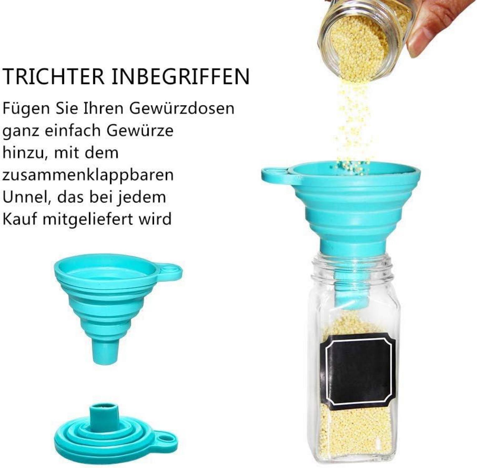 24 Gewürzgläser luftdichter Deckel Etikett Shaker-Trichter