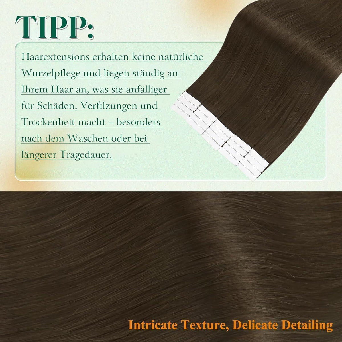 Echthaar Tape Extensions Braun Remy – 55cm, 50g