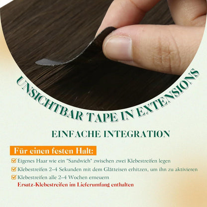 Echthaar Tape Extensions Braun Remy – 55cm, 50g