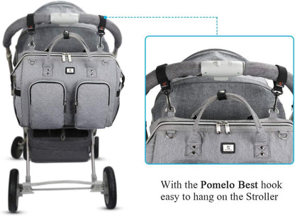 Wickeltasche mit Wickelunterlage und Kinderwagen Haken - Multifunktionale Umhängetasche