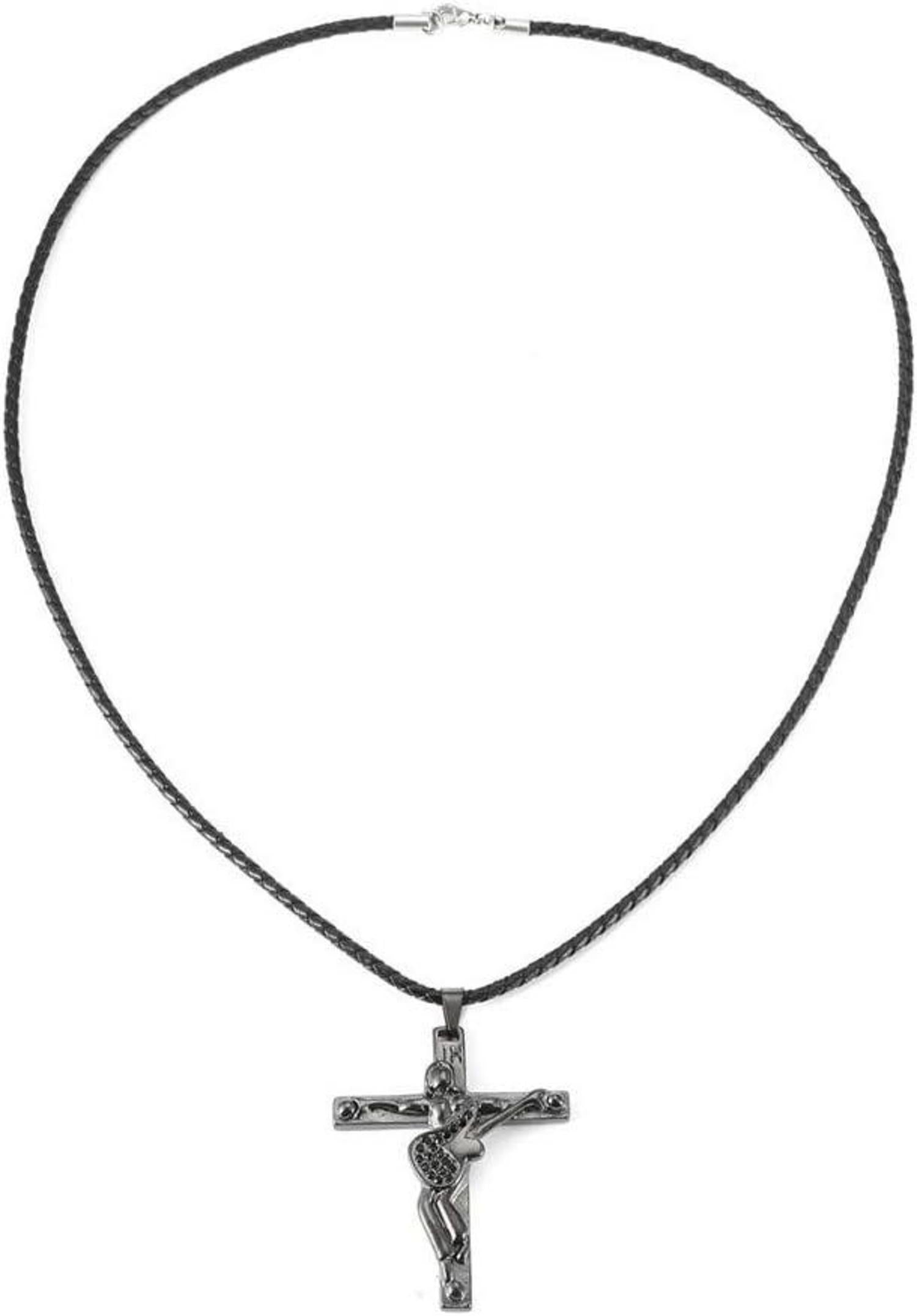 Johnny Hallyday Kreuzkette Silber/Gold/Schwarz Edelstahl Gitarrenanhänger