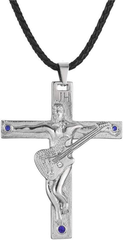 Johnny Hallyday Kreuz Halskette Edelstahl Gitarrenanhänger Schwarz