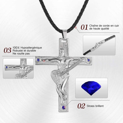 Johnny Hallyday Kreuz Halskette Silber Edelstahl Fan Geschenk JH-3