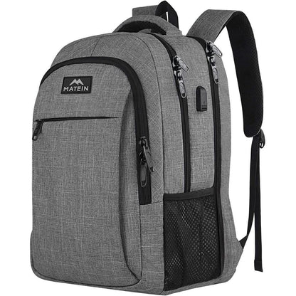Matein Laptop Rucksack 17,3 Zoll USB Diebstahlschutz Grau