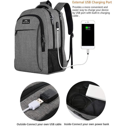 Matein Laptop Rucksack 17,3 Zoll USB Diebstahlschutz Grau