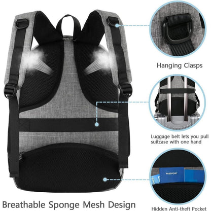 Matein Laptop Rucksack 17,3 Zoll USB Diebstahlschutz Grau