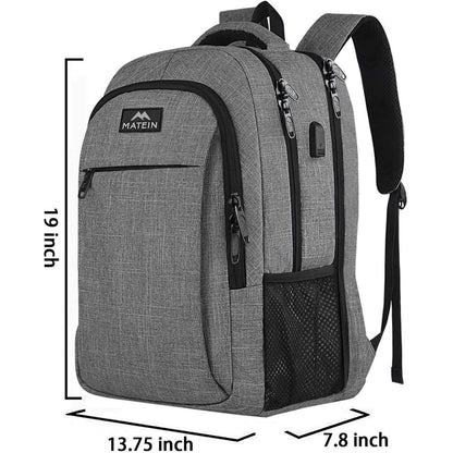 Matein Laptop Rucksack 17,3 Zoll USB Diebstahlschutz Grau